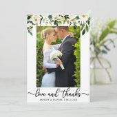 の結婚水彩緑の白いフローラ写真 サンキューカード (スタンド正面)