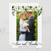 の結婚水彩緑の白いフローラ写真 サンキューカード (正面/裏面)