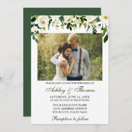 の結婚水彩緑の白いフローラ写真 招待状