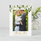 の結婚水彩緑の白フローラ写真金ゴールド サンキューカード (スタンド正面)
