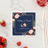 の結婚水彩色ブルゴーニュ青フローラ金ゴールド スタンダードカクテルナプキン (インサイチュ)