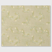 の結婚水彩花模様プリントオリーブグリー ラッピングペーパー (フラット)