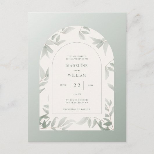 の結婚水彩葉アーチはがき ポストカード (正面)