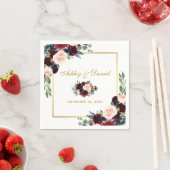 の結婚水彩青フローラ金ゴールド白 スタンダードカクテルナプキン (インサイチュ)