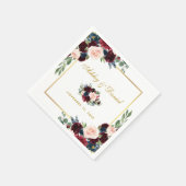 の結婚水彩青フローラ金ゴールド白 スタンダードカクテルナプキン (角)