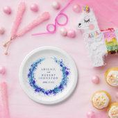 の結婚水彩青リース名紙プレート ペーパープレート (パーティー)