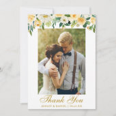 の結婚水彩黄色フローラ写真金ゴールド サンキューカード (正面)