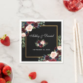 の結婚水彩黒地フローラブラック金ゴールド スタンダードカクテルナプキン (インサイチュ)
