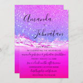の結婚海火花波帯アロハピンクグラデーション色 招待状 (正面/裏面)