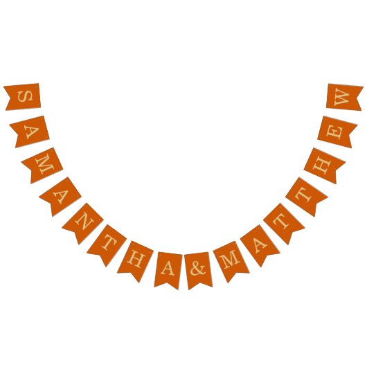 の結婚燃えたオレンジシンプル色の花嫁と花婿の名前 バンティングフラッグ (全)