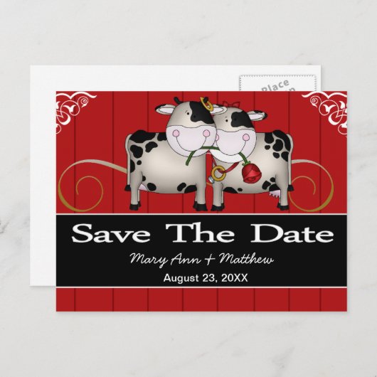 の結婚牛が日付はがきを保存 案内ポストカード (正面/裏面)