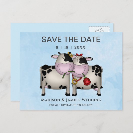 の結婚牛が日付はがきを保存 案内ポストカード (正面/裏面)