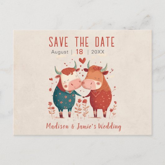 の結婚牛が日付はがきを保存 案内ポストカード (正面)