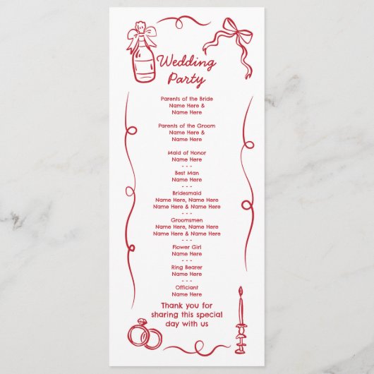 の結婚献立式手描きお洒落 プログラム (裏面)