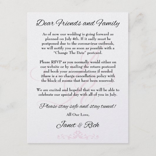 の結婚発表カードcovid19を更救新した エンクロージャーカード (正面)