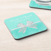 の結婚発表シックなアクアダマスクホワイトボウ コースター (左側)