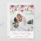 の結婚発表ピンクの水の色フローラ 招待状 (正面)