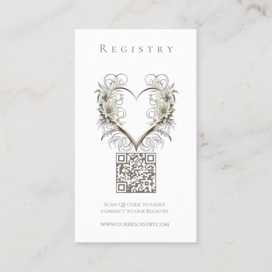 の結婚登録花モダン付きハート 名刺 (正面)