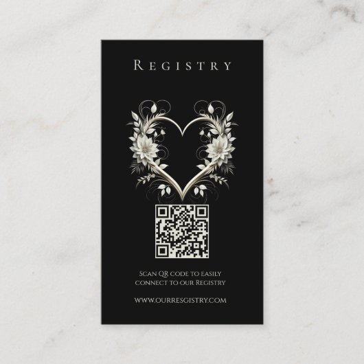 の結婚登録花モダン付きハート 名刺 (正面)