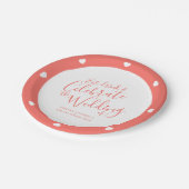 の結婚白いスクリプトとサンゴハート紙プレート ペーパープレート (アングル)