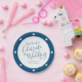 の結婚白いスクリプトと青のハート紙プレート ペーパープレート (パーティー)