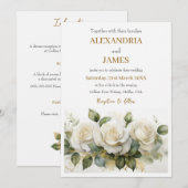 の結婚白いバラの花束 招待状 (正面/裏面)