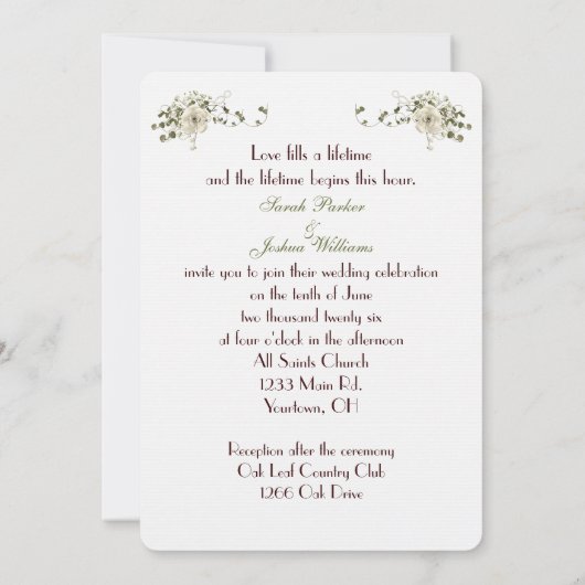 の結婚白いリボンハートとリングや輪 招待状 (裏面)