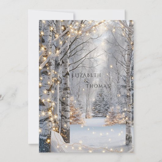 の結婚白い樺の木の木の雪のラかわいらしイト 招待状 (正面)