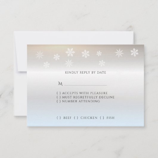 の結婚白い樺の木の木の雪の黄色のライト 出欠カード (裏面)