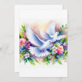 の結婚白い鳩の水色 招待状 (正面/裏面)