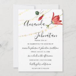 の結婚白モダンフローラアイビー金ゴールド 招待状