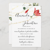 の結婚白モダンフローラアイビー金ゴールド 招待状 (正面/裏面)