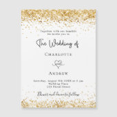 の結婚白金ゴールドグリッタースクリプエレガントト マグネット招待状 (正面)