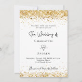 の結婚白金ゴールドグリッタースクリプエレガントト 招待状 (正面)