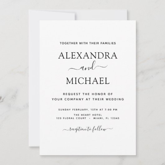 の結婚白黒のエレガントタイポグラフィ 招待状 (正面)