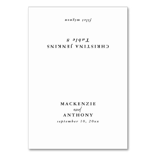 の結婚白黒のカスタムゲスト名テーブルカード テーブルナンバー (正面)
