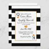 の結婚白黒のストライプキングカード 招待状 (正面/裏面)