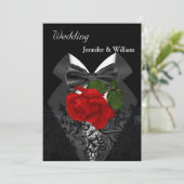 の結婚白黒ツキシード深いレッドローズ2 招待状 (スタンド正面)