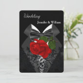 の結婚白黒ツキシード深いレッドローズ2c 招待状 (スタンド正面)