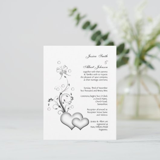 の結婚白黒ハート招待 招待状 (スタンド正面)