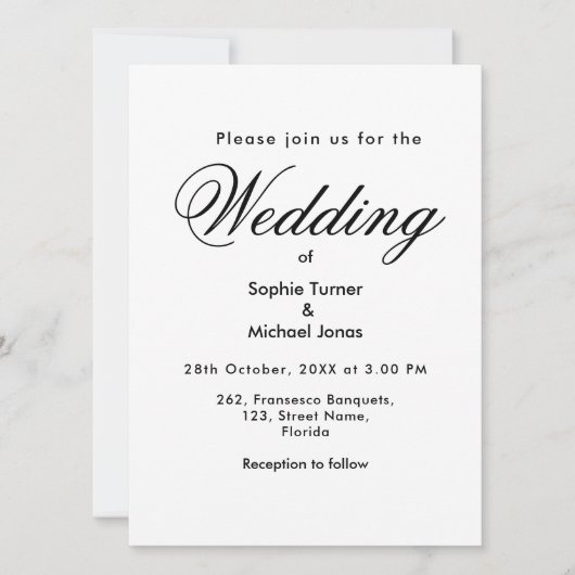 の結婚白黒ミニマルシンプル招待状 案内状 (正面)