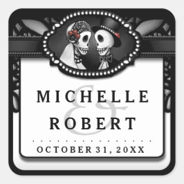 の結婚白黒レース名スケルトン結婚 スクエアシール