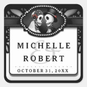 の結婚白黒レース名スケルトン結婚 スクエアシール (正面)