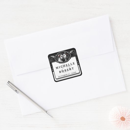 の結婚白黒レース名スケルトン結婚 スクエアシール (封筒)