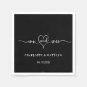 の結婚白黒mr mrsハートスクリプトシンプル スタンダードカクテルナプキン (正面)