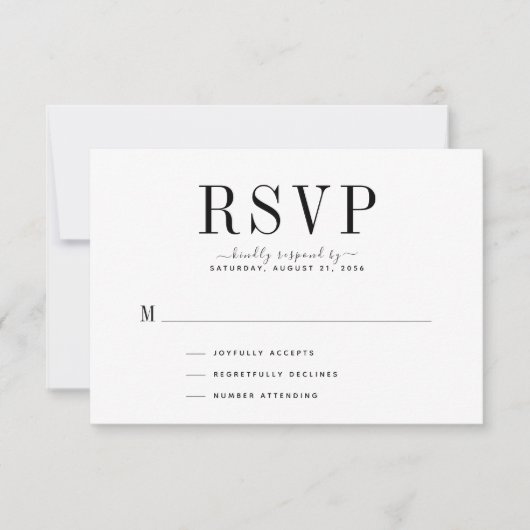 の結婚白黒RSVPカード 出欠カード (正面)