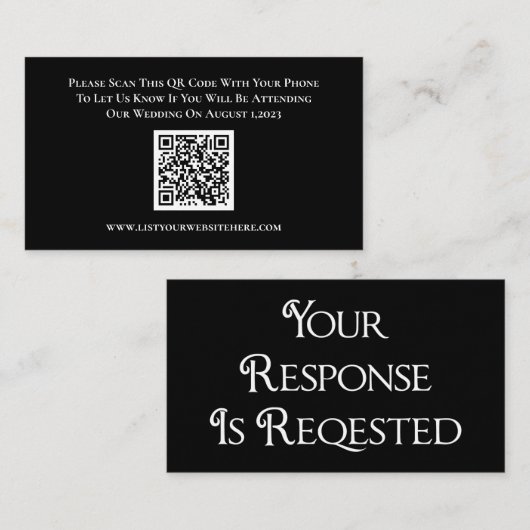 の結婚白黒RSVP QRコード応答カード エンクロージャーカード (正面/裏面)