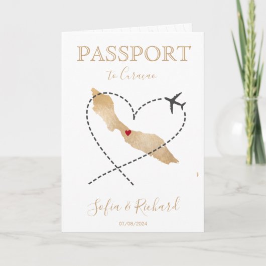 の結婚目的地パスポートキュラソー世界MaP 招待状 (正面)