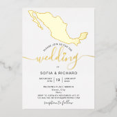 の結婚目的地メキシコゴールドフォイルハート 箔招待状 (正面)