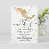 の結婚目的地メキシコ金ゴールド可動ハート 招待状 (スタンド正面)